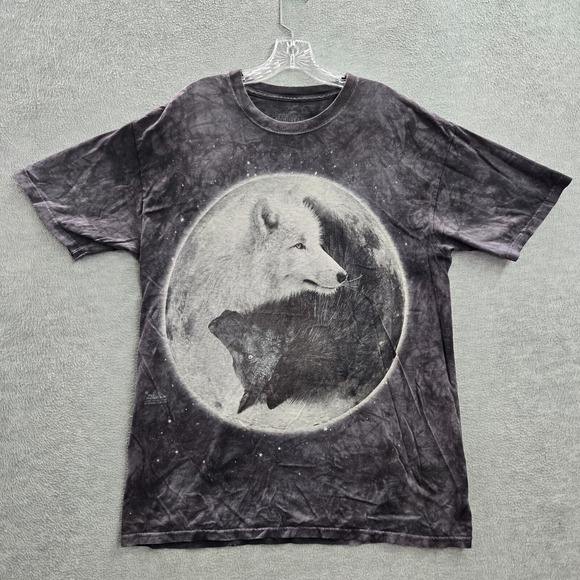 The Mountain Men Shirt Large Gray Tie Dye Wolves Yin Yang Graphic Short Sleeve - Picture 1 of 10
